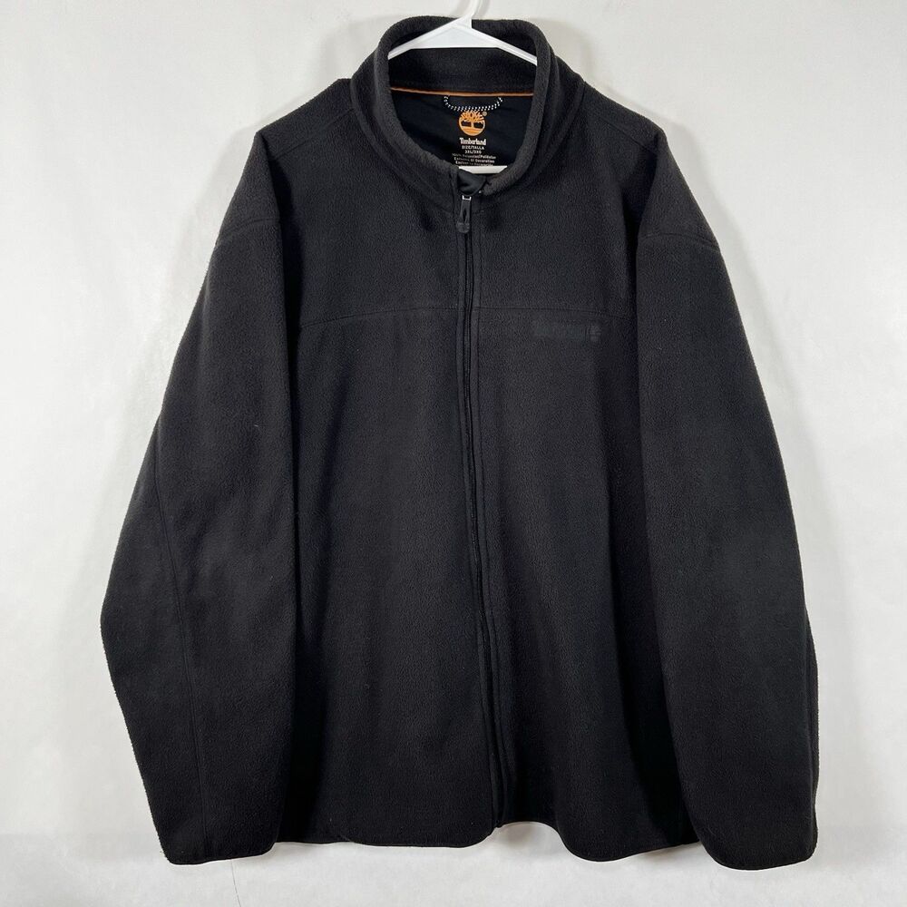 Timberland Full Zip Fleece Jacket Mens Size 3XL Black Embroidered Logo Mock Neck